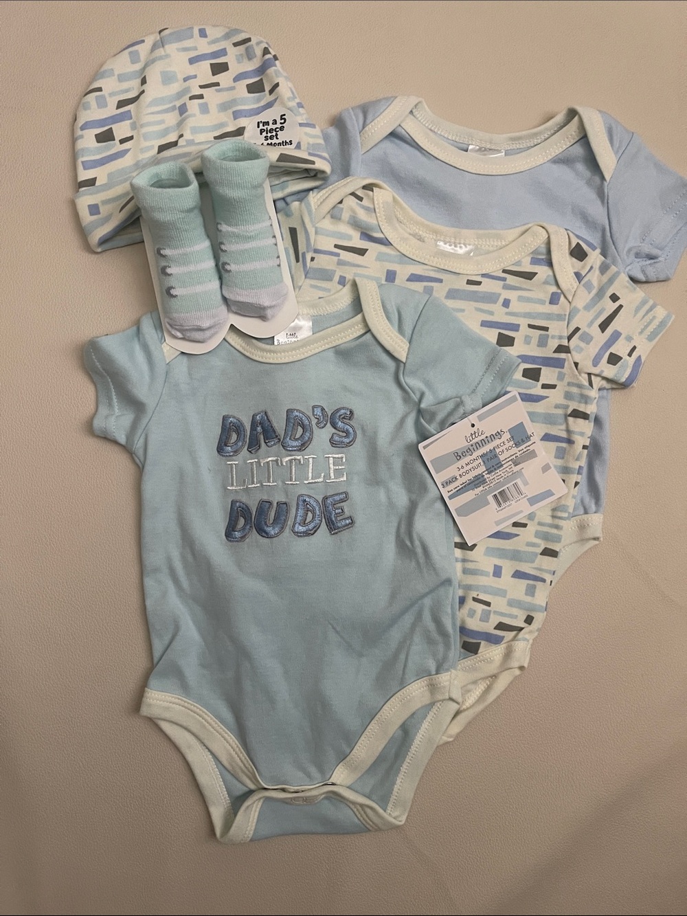 Baby Boys' Blue 5piece set. Onsies, hat & socks